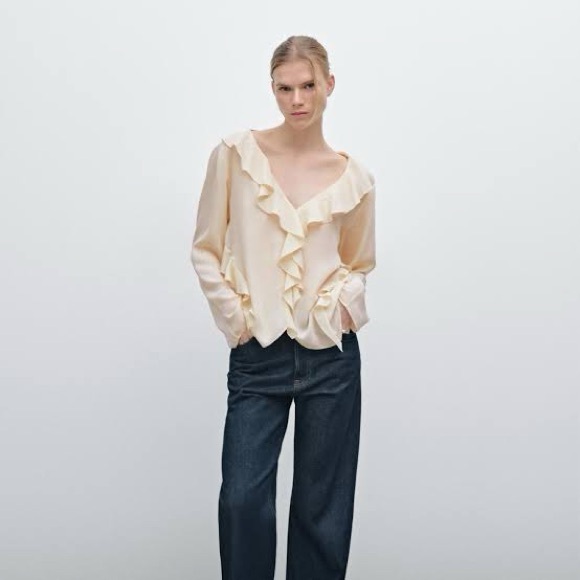 Cream Ruffle Blouse - Picture 2 of 7